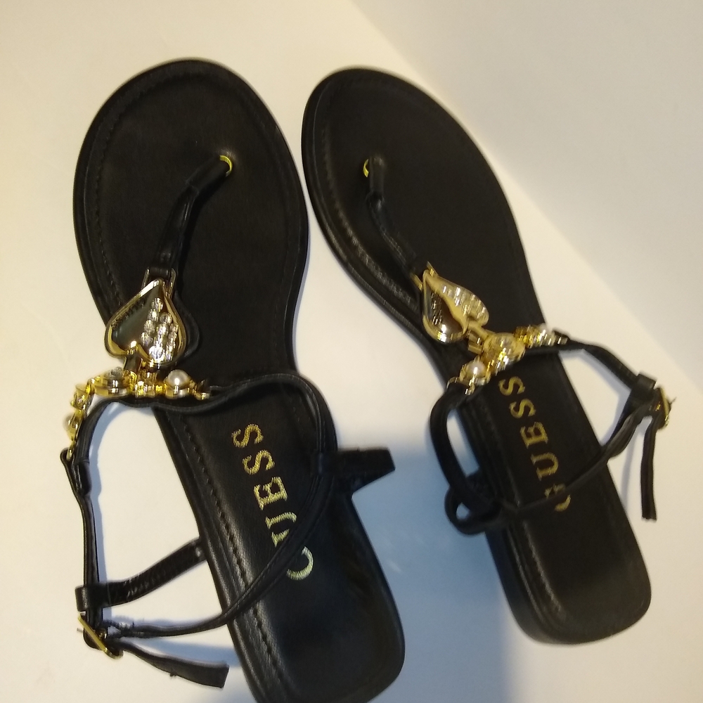 Guess Black Sandals with Gold Embellishments